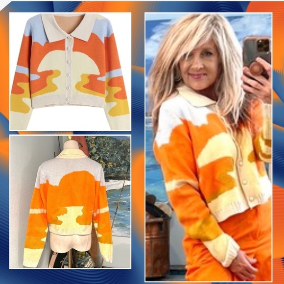 🔥VTG Y2K, Oil Paint Sweater, Cardigan, Collared, Excellent Condition, Size L - Picture 1 of 14